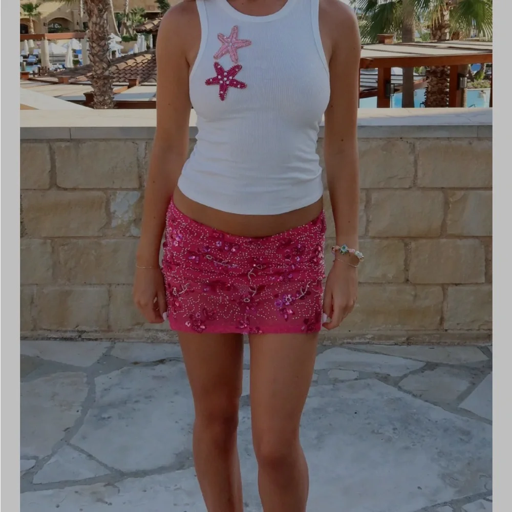 White Fox Boutique Pink Embellished Tank and Mini Skirt Set - Picture 2 of 6